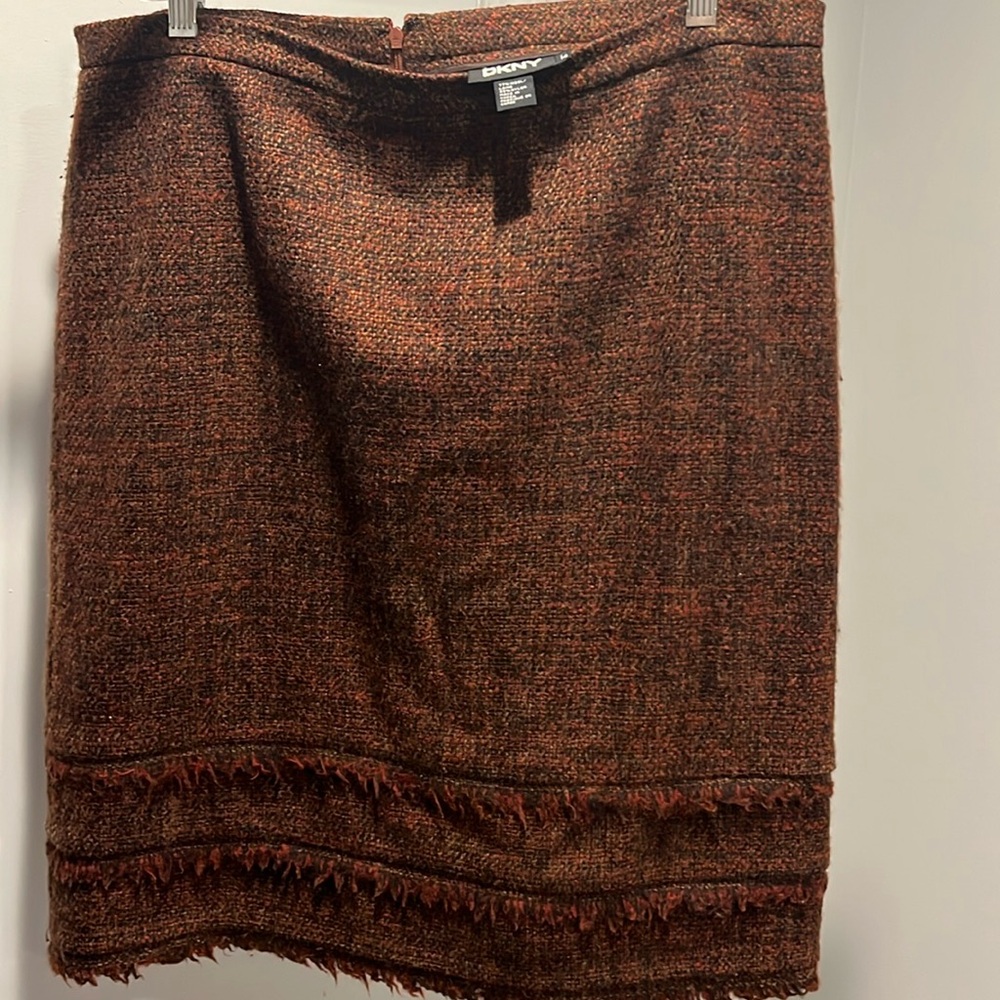 DKNY Donna Karan Wool Blend Tweed Knit Pencil Skirt black and brown Size 14